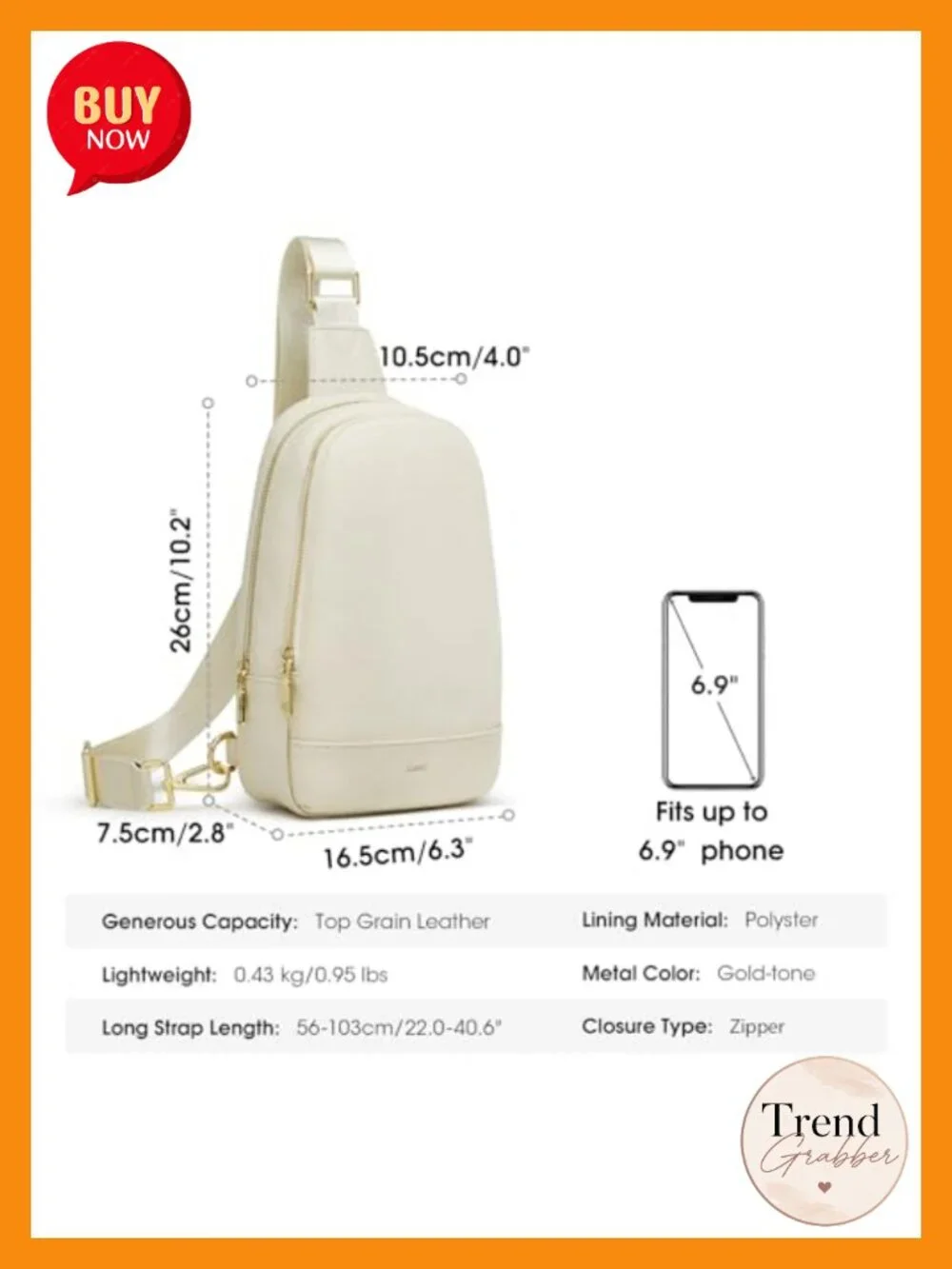 Top Grain Pebbled Cowhide Leather Sling Bag RFID Blocking Crossbody